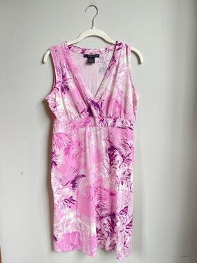 Calvin Klein Jeans Pink & Purple Tropical Floral Midi Sundress